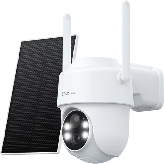 GALAYOU Solar Security Camera WiFi Wireless Outdoor, 360Â° PTZ Battery Powered Camera for Home with Color Night Vision, PIR Alert, 2-Way Audio, Compatible with Alexa/Google Home, R1
