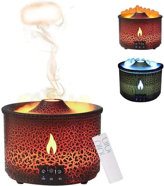 Essential Oil Diffuser, Volcano Air Humidifiers with LED Lamp, 300ml Spray Humidifier with 2 Modes Fire Mist Waterless Auto Shut Off Aromatherapy Diffuser with Remote Control for Bedroom Home, Office