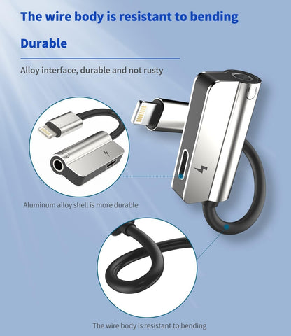 Lightning to 3.5mm Dongle Splitter(2in1)Apple MFI Certified iPhone AUX Adapter Charger Headphone Jack Adaptador Para Cable for 14 13 12 11 Pro Max X XR SE 7 8 Plus Mini Music Audio Earphone Power Cord