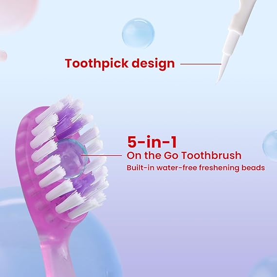 20Pack Mini Disposable Toothbrushes Set 5-in-1 Portable Pre-Pasted Travel Toothbrush with Toothpaste + Tongue Scraper + Floss + Pick Individually Wrapped Small Prepasted Toothbrush for Kids Adults