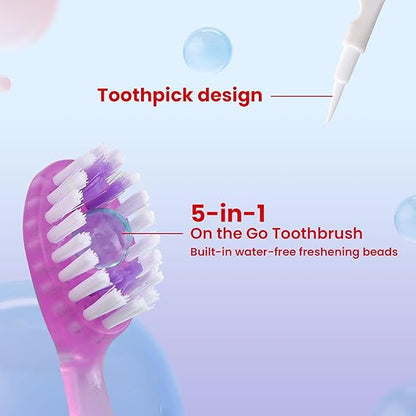 20Pack Mini Disposable Toothbrushes Set 5-in-1 Portable Pre-Pasted Travel Toothbrush with Toothpaste + Tongue Scraper + Floss + Pick Individually Wrapped Small Prepasted Toothbrush for Kids Adults