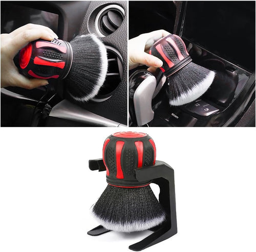 AUCELI Car Detailing Brush, Ultra Soft Auto Interior Dusting Brush with Storage Rack, Car XL Synthetic Brush Cleaning Tool, Universal Covers Large Area Inside or Outside Vehicles (Red)