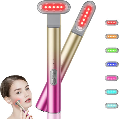 7 in 1 Red-Light-Therapy，Red Light Therapy for Face Eye Skincare Equipment at Home，Red for Skincare & Blue Rejuvenation Tool (Gradient Purple Pink)