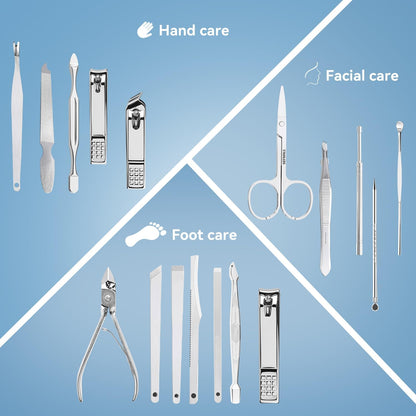 YESDEX Manicure Set Professional – 26 in 1 Nail Clippers Kit Stainless Steel, Nail Cutter Tool for Finger and Toe Nail with Luxurious Travel Leather Case, Gifts for Men Dad Him Husband Parent