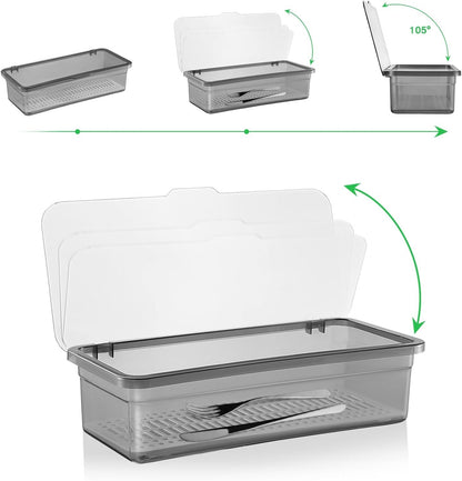 Flatware Tray Kitchen Drawer Organizer with Lid and Drainer- Plastic Kitchen Cutlery Tray and Utensil Storage Container with Cover- - Dinnerware Holder