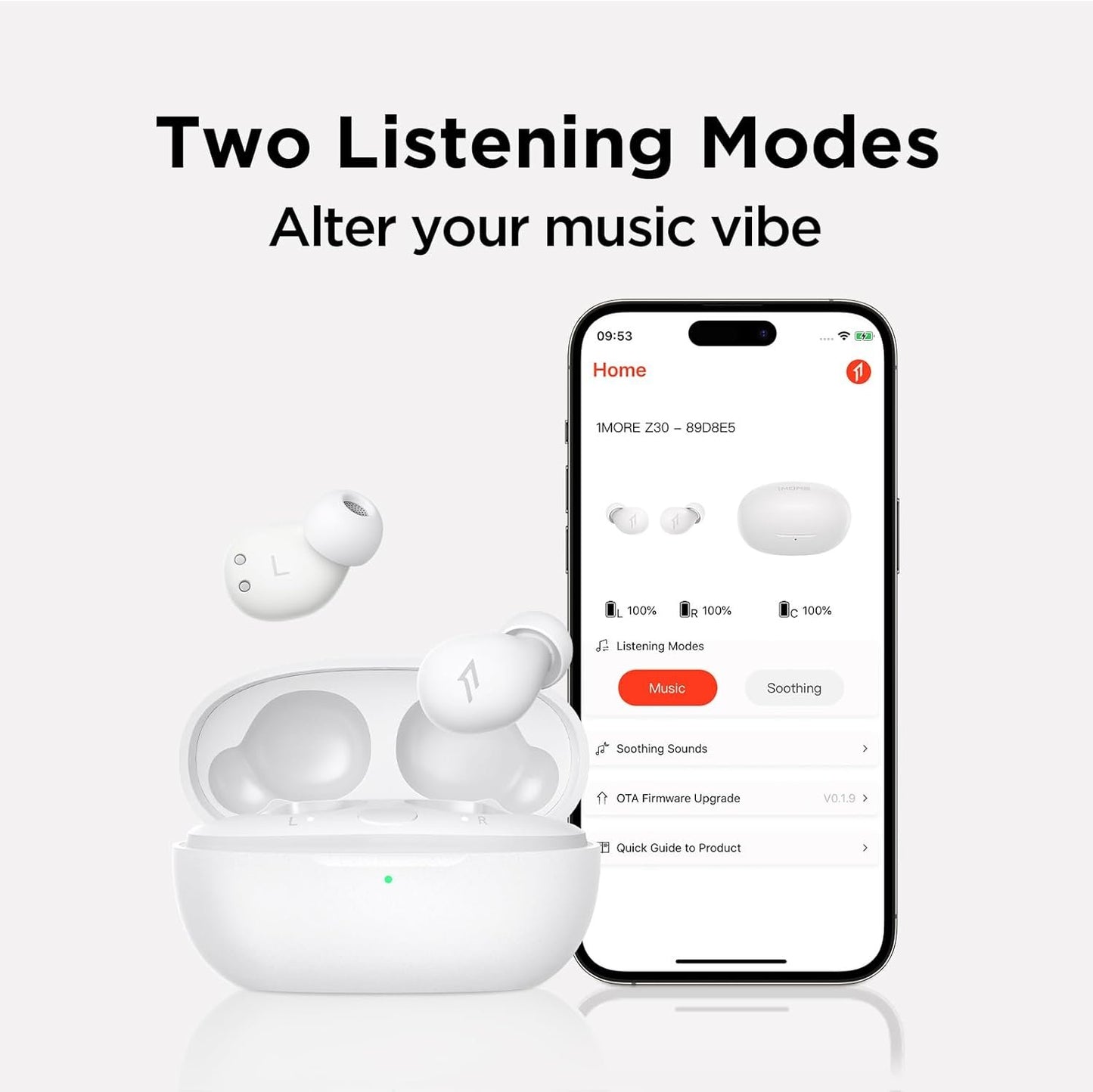 1MORE Mini Sleep Earbuds Headphones, Sleep Earbuds for Side Sleepers, Noise Blocking, Bluetooth 5.3, White Noise, Light and Comfortable Bluetooth Headphones, Invisible Sleeping Earbuds