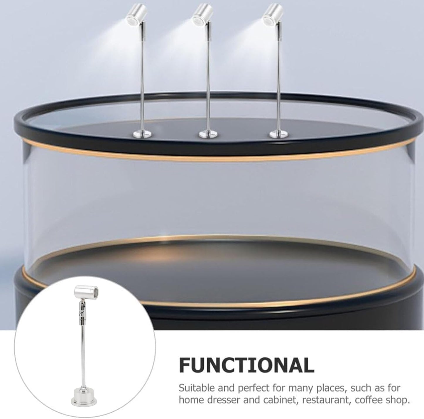 Led Mini Spotlight Cabinet Lamp, 1.6in Base Diameter Jewelry Showcase Standing Led Light for Painting (White Light)