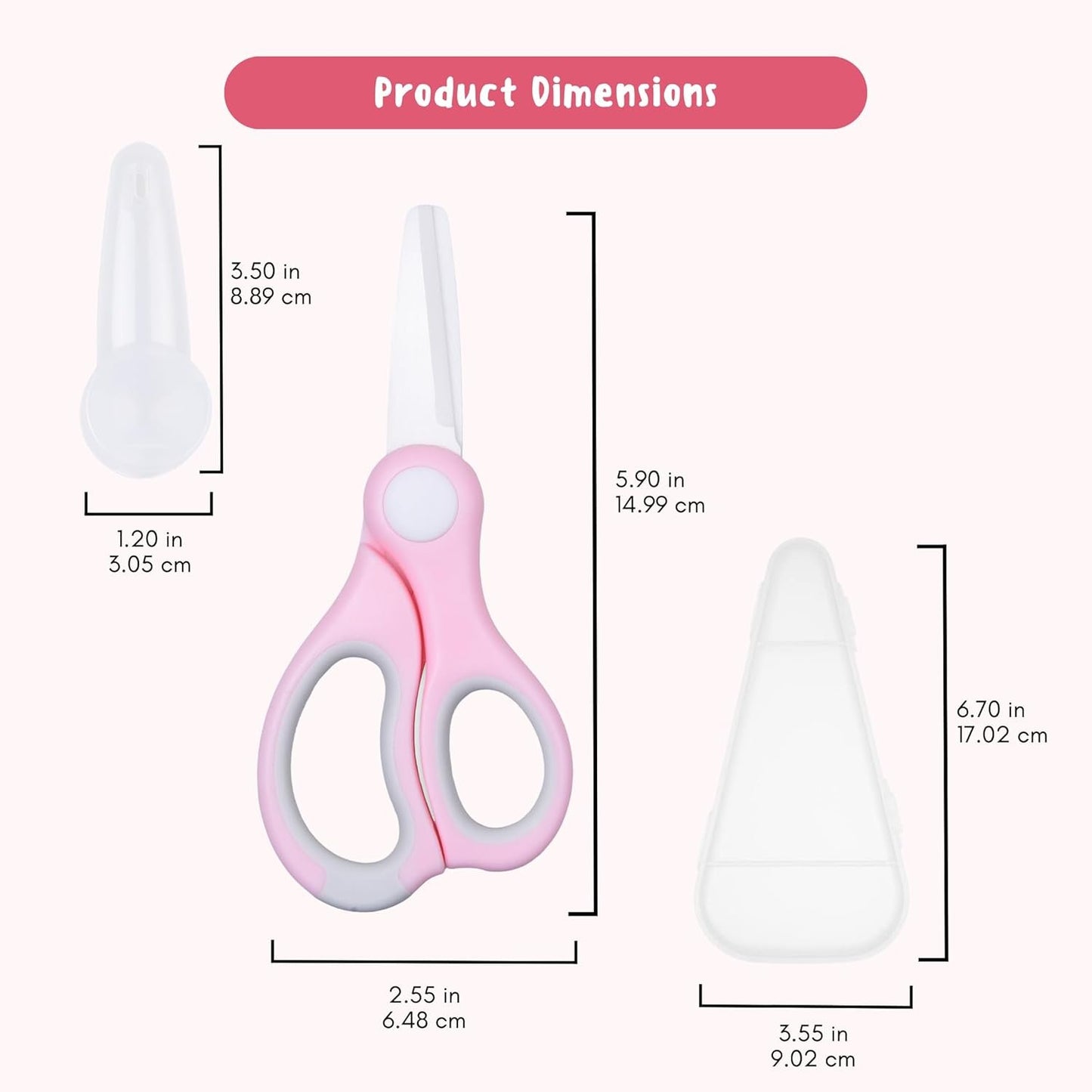 Ceramic Baby Food Scissors - Portable Shears - Healthy Food Cutter with Dust Cover and Storage Case - Cuts Meat, Chicken, Vegetables, Fruits (Pink - 2 Pack)