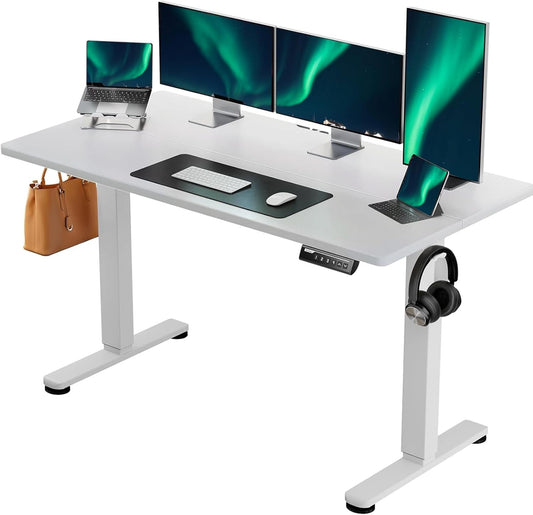 ErGear Electric Standing Desk, 55‘’x28‘’ Height Adjustable Sit Stand up Desk, 4 Memory Computer Home Office Desk Standing Table with Splice Board (White)