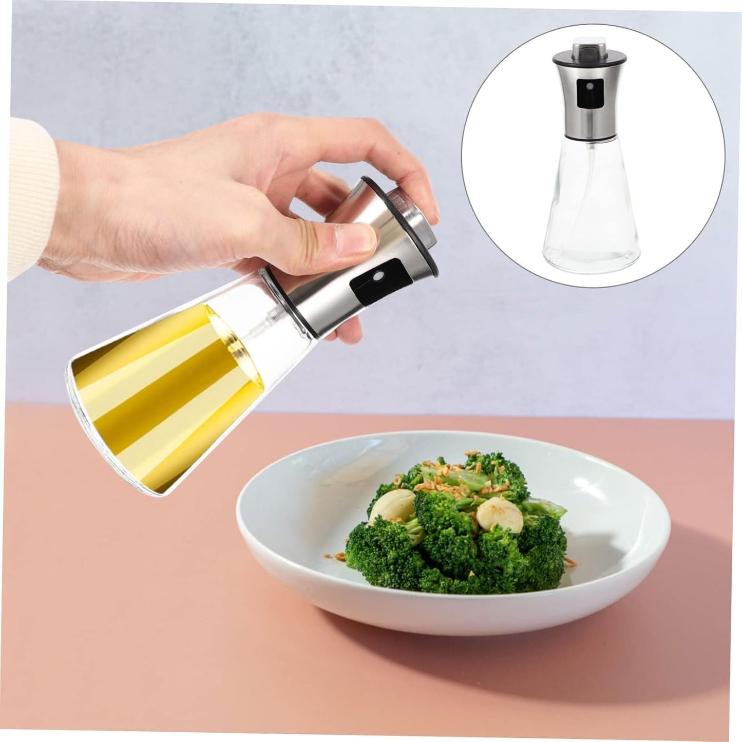 CONGARTENO Stainless Steel Oil Sprayer Bottle Food Grade Spray Bottle for Oil Soy Sauce Vinegar Ergonomic