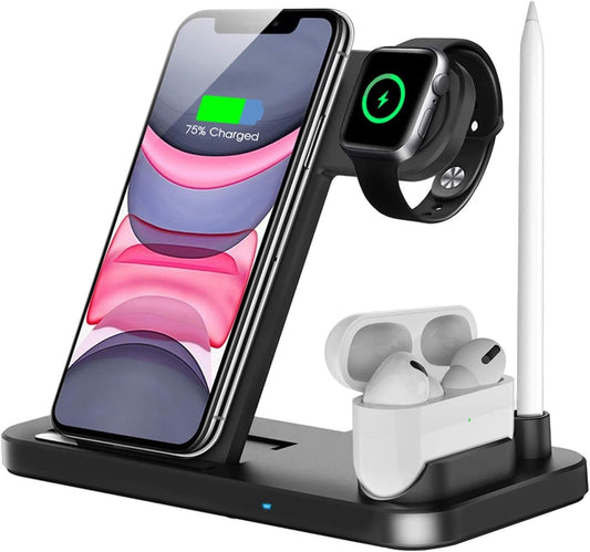 Wireless Charger, 4 in 1 Fast Charging Station, Compatible with iWatch, Airpods Pro, Compatible with iPhone 11/11pro/X/XS/XR/Xs Max/8/8 Plus, Samsung Galaxy S20/S10 and More (4in1)