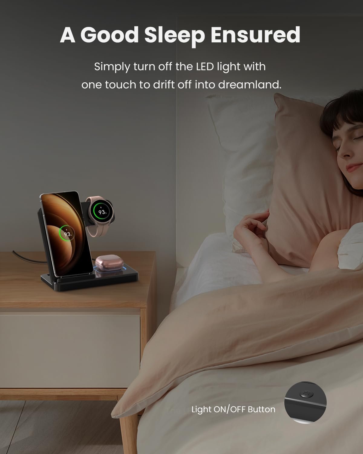 GEEKERA Wireless Charger for Samsung, 3 in 1 Foldable Wireless Charging Station for Samsung Galaxy S24 Ultra Plus S23 S22 S21 S20, Z Flip/Fold 5 4 3, Watch 6 5 4 3 Active, Buds 2 Pro/Live, Android