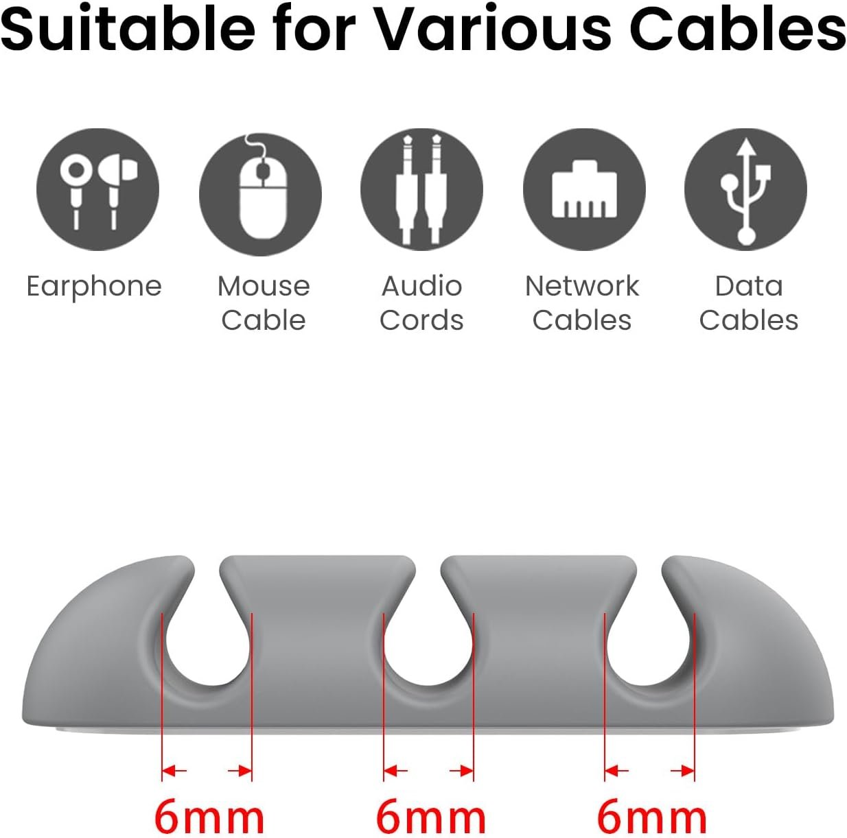 Delidigi 6 Pack Cable Organizer Cord Clips Desk Cable Holder Strong Adhesive Wire Holder for Organizing USB Cord Wire Home Office and Car