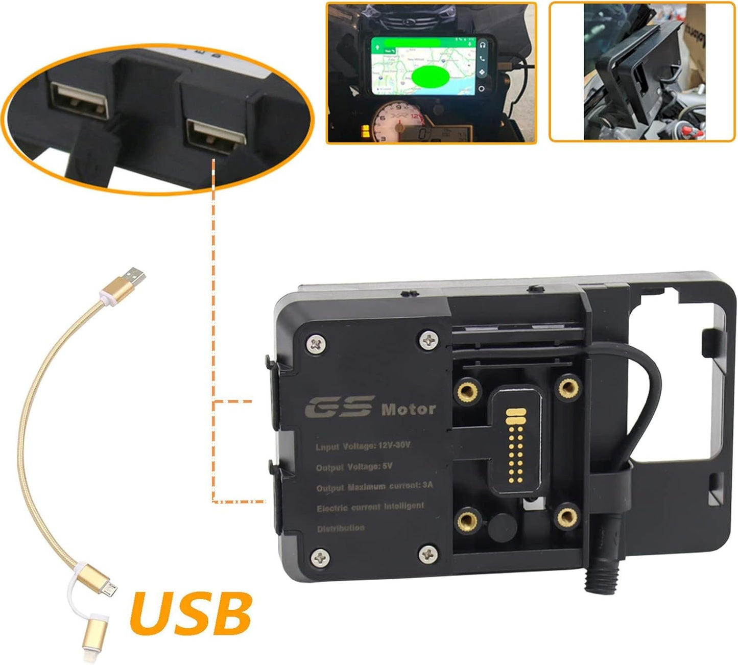 Shkalacar Phone Holder, Motorcycle Mount Navigation Bracket with USB for R1200GS LC&Adventure S1000XR R1200RS