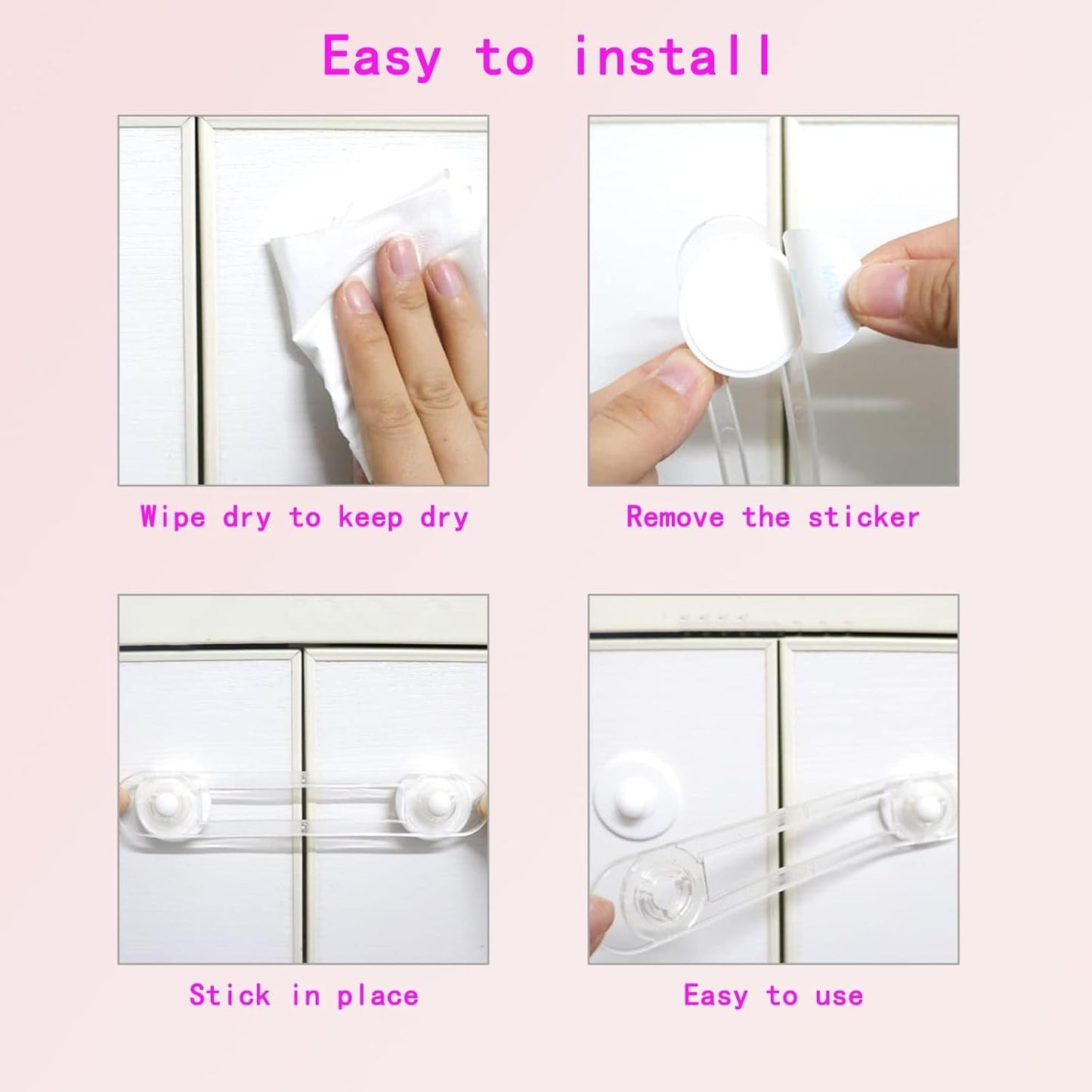 8PCS Child Safety Locks for Cabinets, Transparent Cupboard Door Locks - Easy Install, No Tools Needed - 2 Sizes