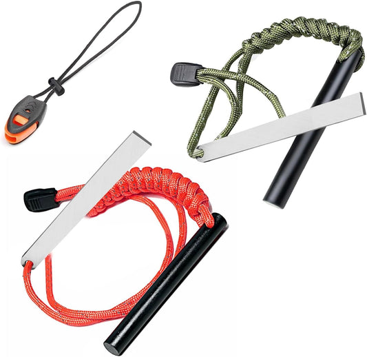 egniFurn 2 Pack Heavy-Duty Ferro Rod Fire Starter, Ferrocerium Rod with Paracord Lanyard, Striker, Survival Whistle, for Camping, Hiking, Emergency Preparedness & Outdoor Survival