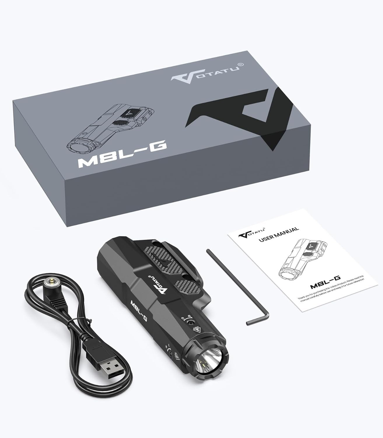 VOTATU M8L-G 3000 Lumens Light Laser Combo for M-LOK/Picatinny, Strobe Function Flashlight and Green Laser Beam with Easy Touch Pad Switch, USB Magnetic Rechargeable Light for Rifle and Carbine