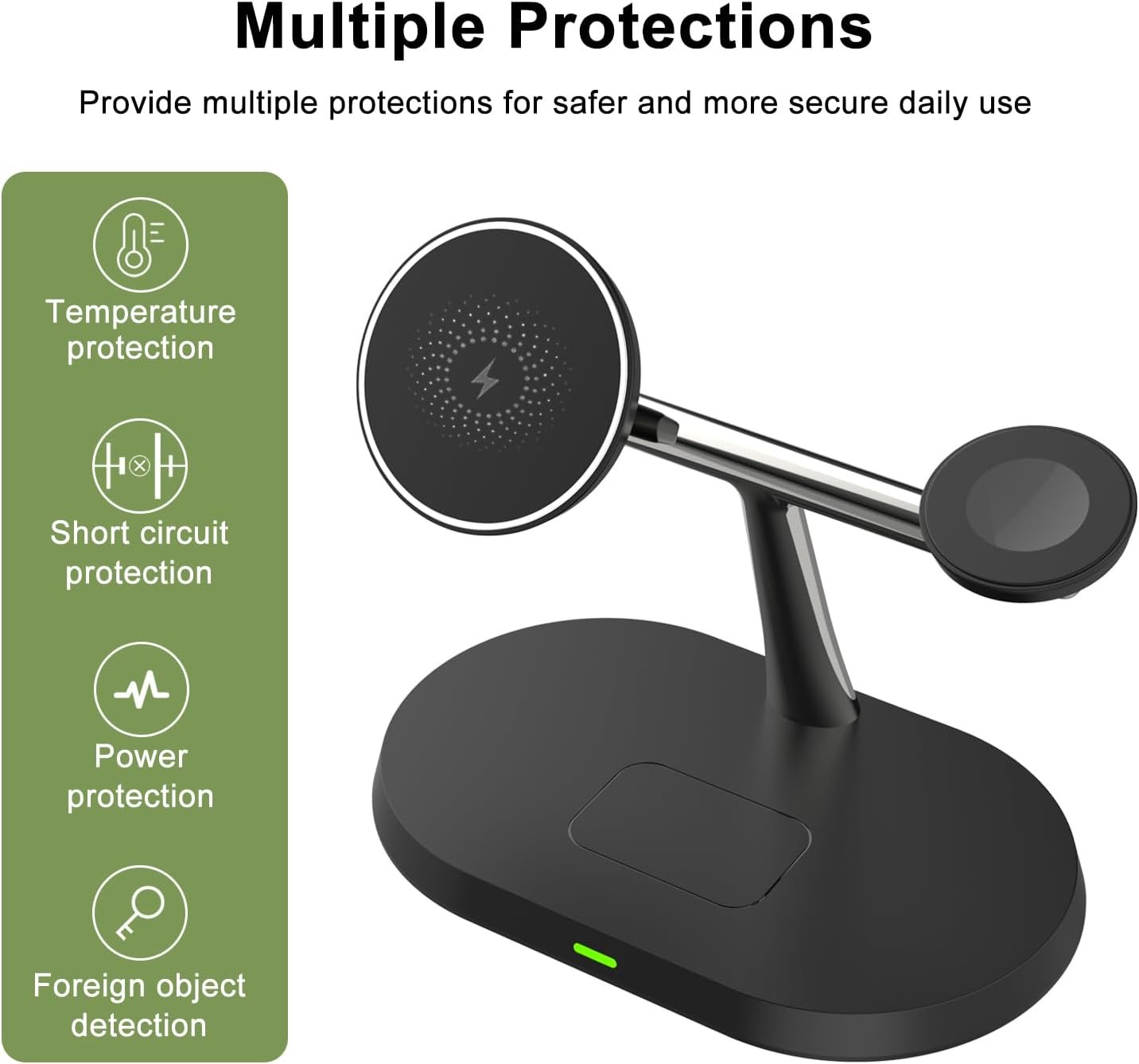 BUCKKO 3 in 1 Wireless Charging Station Compatible with Magsafe Qi | iPhone | iWatch |Airpod Charging Station| Fashion Desktop Devices Reliable Voltage Support 3X+ Devices (White W/O Night Light)