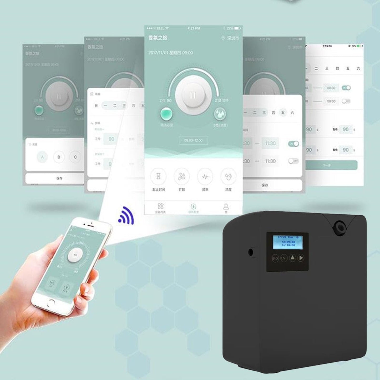 Smart Aroma Diffuser 300ml Large Area Fragrance Oil Nebulizing Scent Air Machine Auto Timer Fragrant Device for Hotel Home Bluetooth WiFi Control
