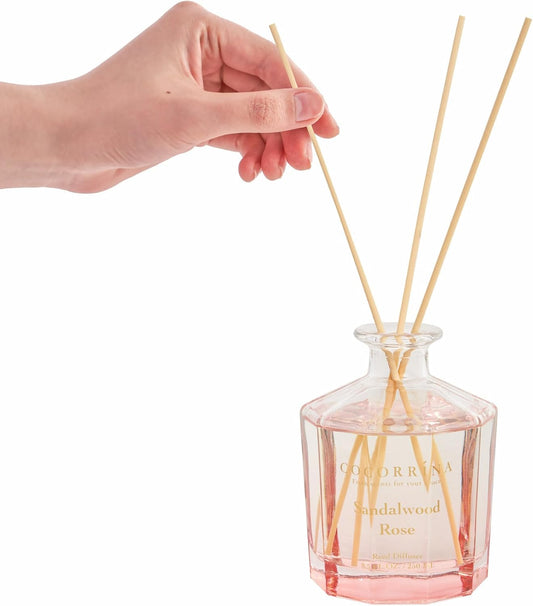 COCORRÍNA Reed Diffuser Set- Sandalwood Rose 8.5oz Flower with 8 Sticks, Home Fragrance Reed Diffuser for Home Bedroom Office Bathroom Shelf Decor (Master Collection)