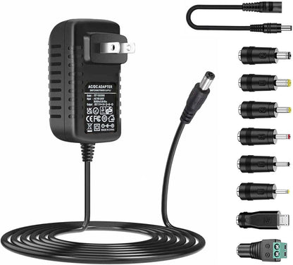 [Polarity Changeable] Universal 9V AC Adapter DC9V 2A Power Supply with 8 DC Plug Tips AC110V to DC9V 2A 1.5A 1A 500mA 400mA 200mA 100mA Power Adapter 9volt Converter Transformer Charger dc9v