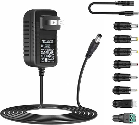 [Polarity Changeable] Universal 9V AC Adapter DC9V 2A Power Supply with 8 DC Plug Tips AC110V to DC9V 2A 1.5A 1A 500mA 400mA 200mA 100mA Power Adapter 9volt Converter Transformer Charger dc9v