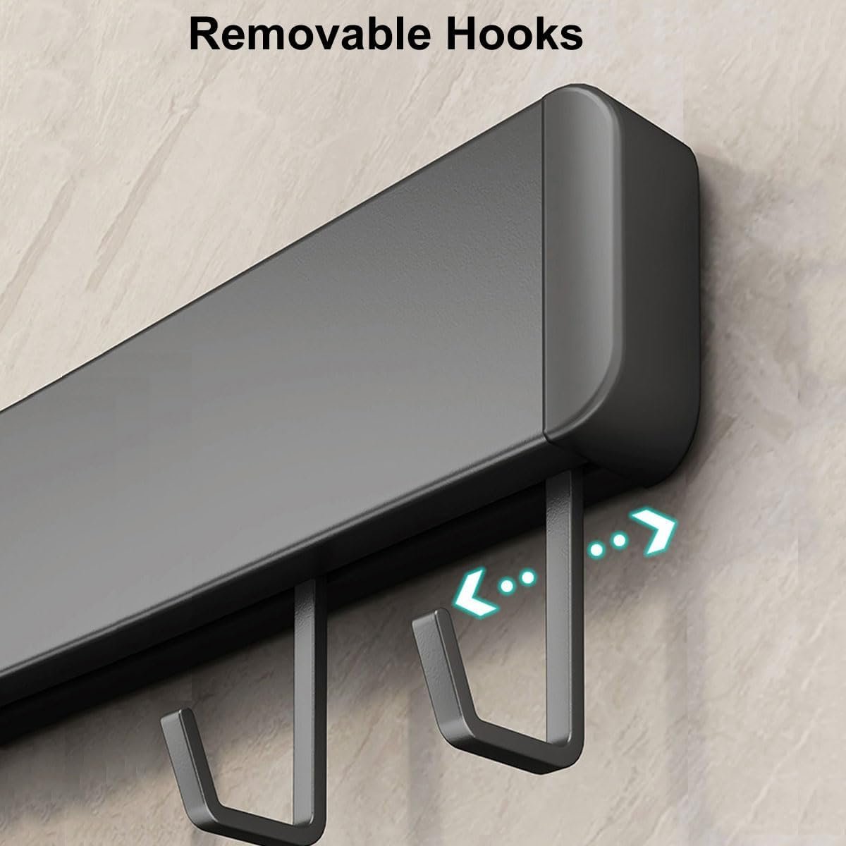 HMAKGG Kitchen Utensil Holder Wall Sticker, 50 cm Kitchen Tool Bar with 10 Hooks, Aluminium Gadget Bar for Kitchen and Bathroom, Grey
