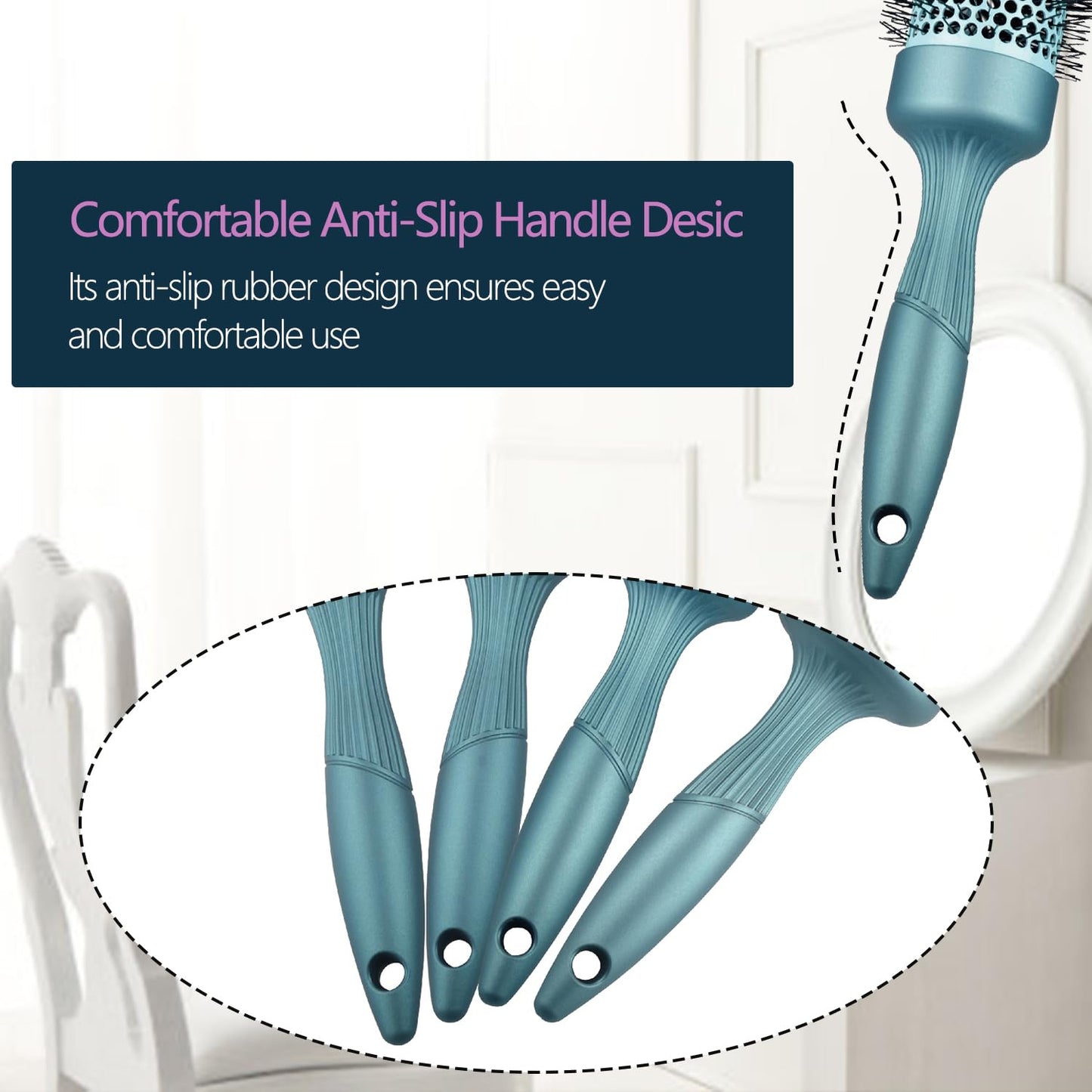 Aozzy 5pcs Round Thermal Barrel Brush Set - Professional Heat Styling, Curling, and Blow Drying for Shiny Hair in 5 Different Sizes