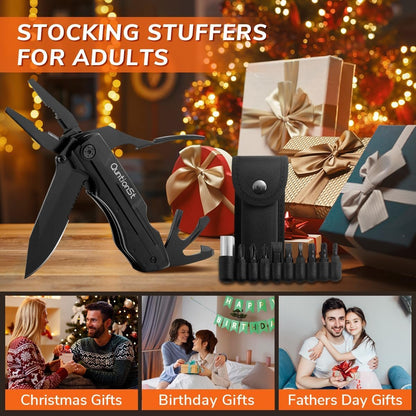 Pocket Multitool with Safety Locking Handy, Gifts for Men, 12 in 1 Multi Tool with Pliers Knife Bottle Opener Screwdriver Saw, Perfect for Outdoor, Survival, Camping, Hiking, Simple Repair