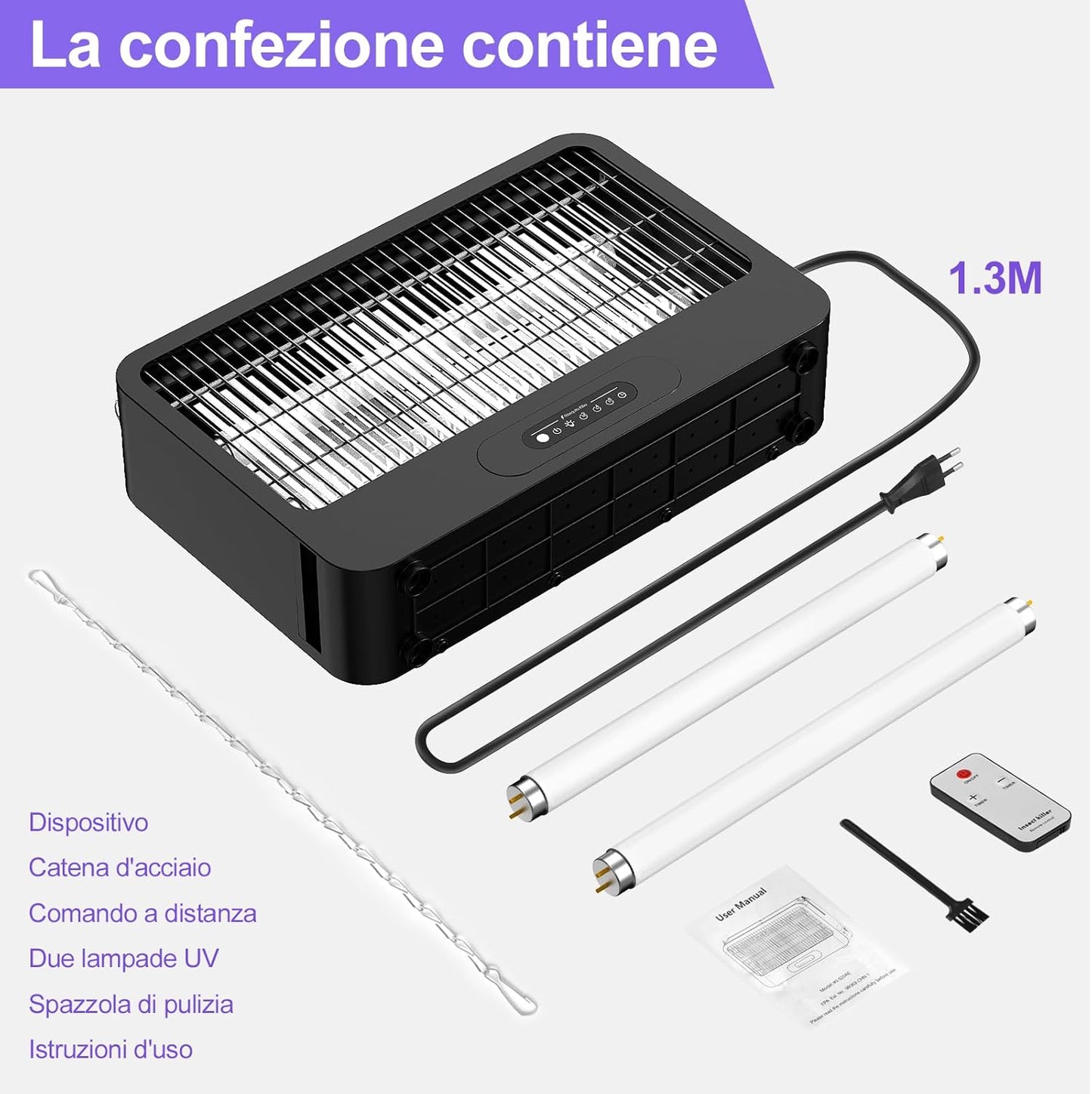 Mosquito Killer Lamp, Double Side 4000 V Electric Mosquito Net, 20 W UV Mosquito Lamp with Remote Control, 2 Reserve Bulbs, Effective Area 100 m², Suitable for Kitchen, Bedroom, Office (Black)