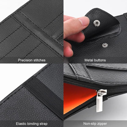 Car Sun Visor Organizer, Leather Storage Pocket Sun Visor Pouch with Zipper for Cards License Registration Pen Glasses Document, Fits Most Car SUV, Auto Interior Accessories for Men Women (Pink)