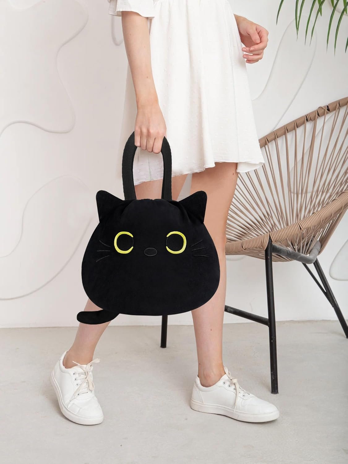 Funny Cat Drawstring Makeup Bag - Large Capacity Cute Travel Toiletry Tote Cosmetic Bag Pouch Organizer - Mothers Day Easter Birthday Christmas Unique Gag Gifts for Women Girls Cat Lovers-Black