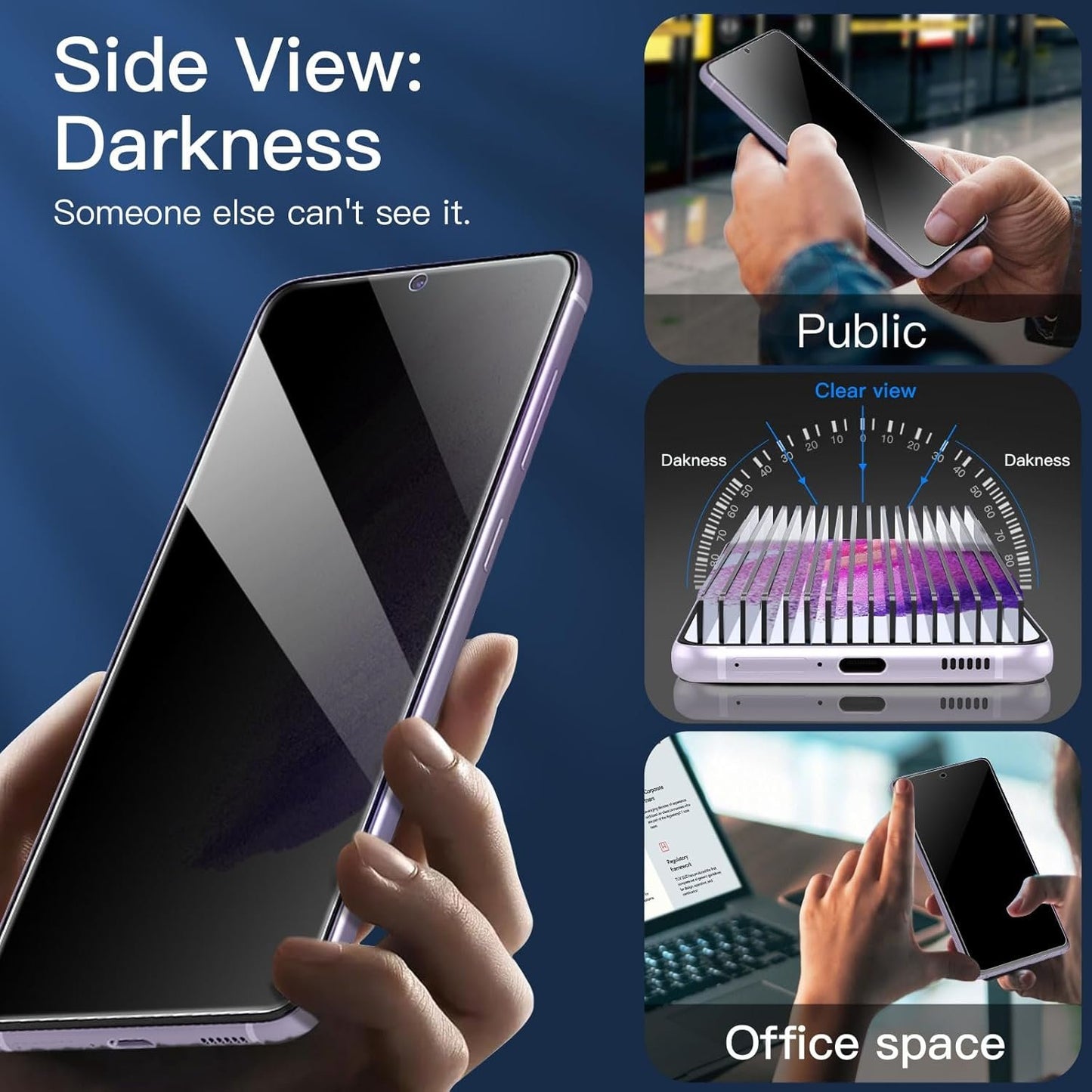 NEW'C 3 Pack Privacy Screen Protector for Samsung Galaxy S21 FE 5G, Enhanced 28-Degree Privacy Angle, Ultra Durable 9H Hardness, Bubble-Free