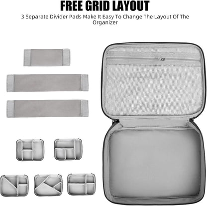 Portable Double-Layer Electronic Accessory Bag Sorting Bag - Waterproof Digital Storage Bag for Travel, Oxford Cloth Material, Large Capacity with Detachable Partition (Black + Blue)