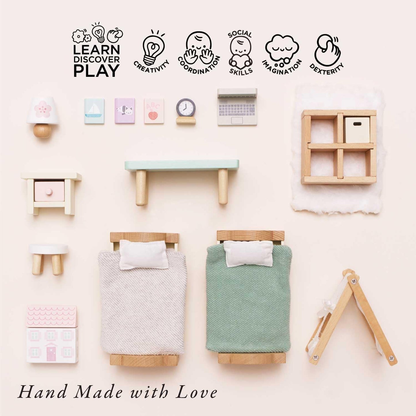 Le Toy Van - Wooden Doll House Daisylane Children's Bedroom Play Set For Dolls Houses, Dolls House Furniture Sets - Suitable For Ages 3+