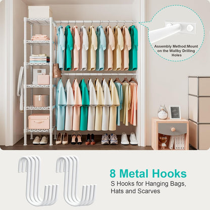 Untyo Clothing Rack with 3 Expandable Hanging Rods - Versatile Closet Organizers and Storage Solution, Adjustable Width 27.9-47.6 Inches,Ideal for Home Organization 71.2" High x 13.7" Deep (White)