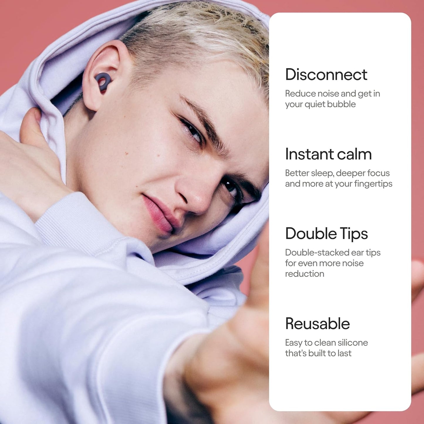 Loop Quiet 2 Plus Ear Plugs with Double Tips – Ultra-Comfy Reusable Earplugs For Sleep, Focus, Travel, Noise Sensitivity | Flexible Protection | 24 dB (SNR) Noise Reduction + 3 dB with Double Tips
