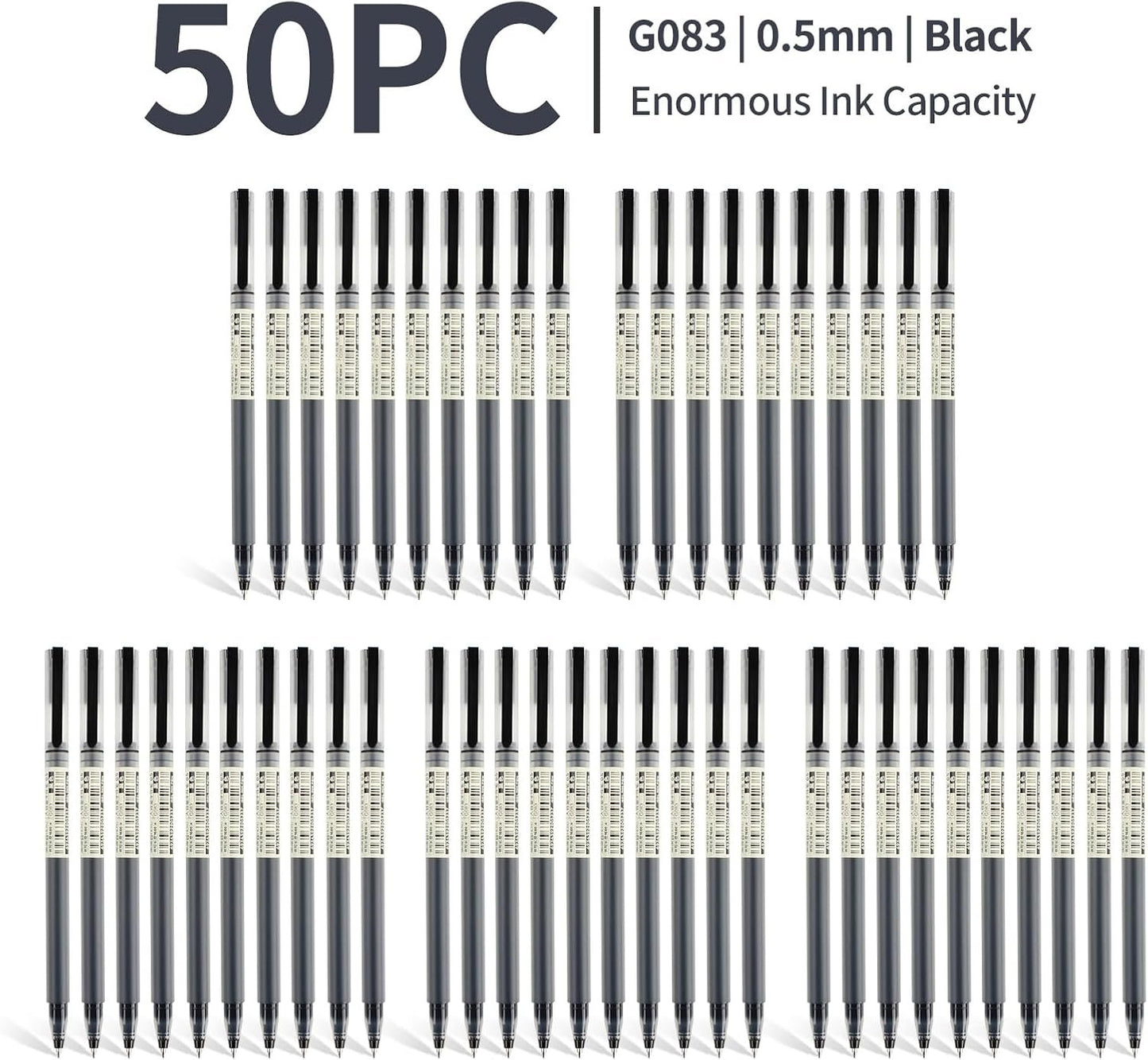 50 pcs Extra Large Ink Capacity 0.5mm Black Gel Fineliner Rollerball Pens Value Pack Last 1600m 1=4 Normal Pens Use For School Office Daily Writing Drawing Sketching