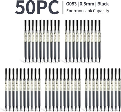 50 pcs Extra Large Ink Capacity 0.5mm Black Gel Fineliner Rollerball Pens Value Pack Last 1600m 1=4 Normal Pens Use For School Office Daily Writing Drawing Sketching