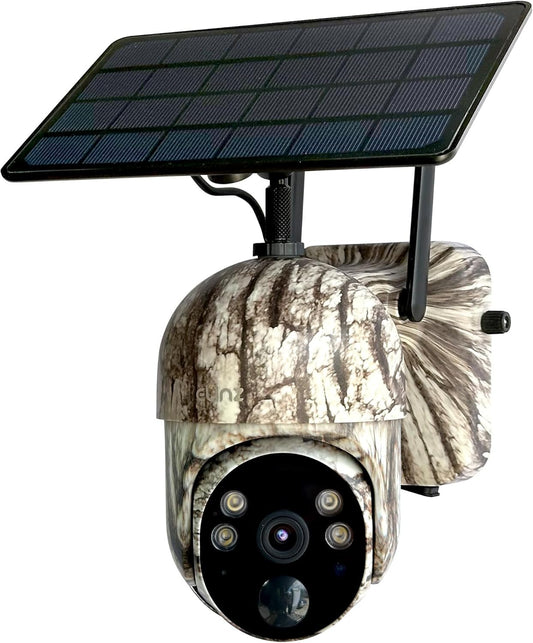 Elinz Camouflage Security Camera 4G Cellular PTZ Solar Powered Outdoor 3MP 2K HD Resolution 360Â° IP65 Colour Night Video, 2-Way Talk, PIR, Siren, for Trail Wildlife Surveillance CCTV