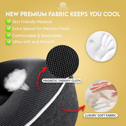 Travel Royale Neck Pillow Head, Chin, Neck 360° Support Pillow Adjustable 100% Pure Memory Foam Pillow for Airplanes, Car & Home, Ergonomic Design Full Neck Surround Bundle Eyecover & Earplugs (Black)