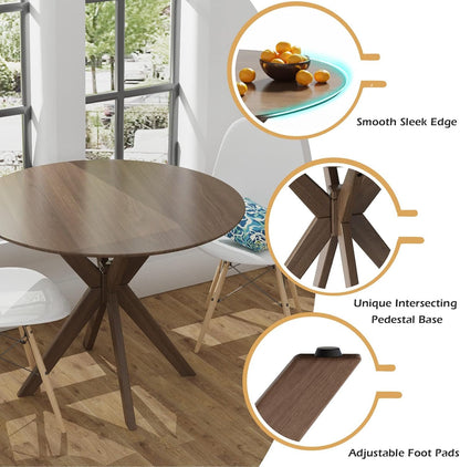 Giantex 36 Inch Round Wood Dining Table, Farmhouse Kitchen Table with Intersecting Pedestal Base & Adjustable Foot Pads, Vintage Coffee Table W/Tabletop & Solid Wood Legs, Modern Side Table, Walnut