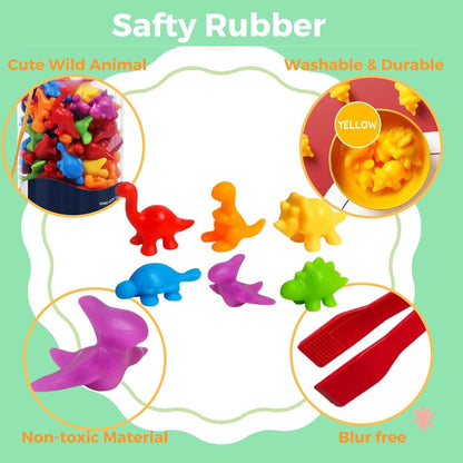 56 Pcs Counting Dinosaurs Toys Matching Game for Kids, JOMWEN Sorting Stacking Toys with Bowls, Montessori STEM Set, Early Learning Preschool Learning, Sensory Toy for Age 3 4 5 6+ Toddler Boys Girls
