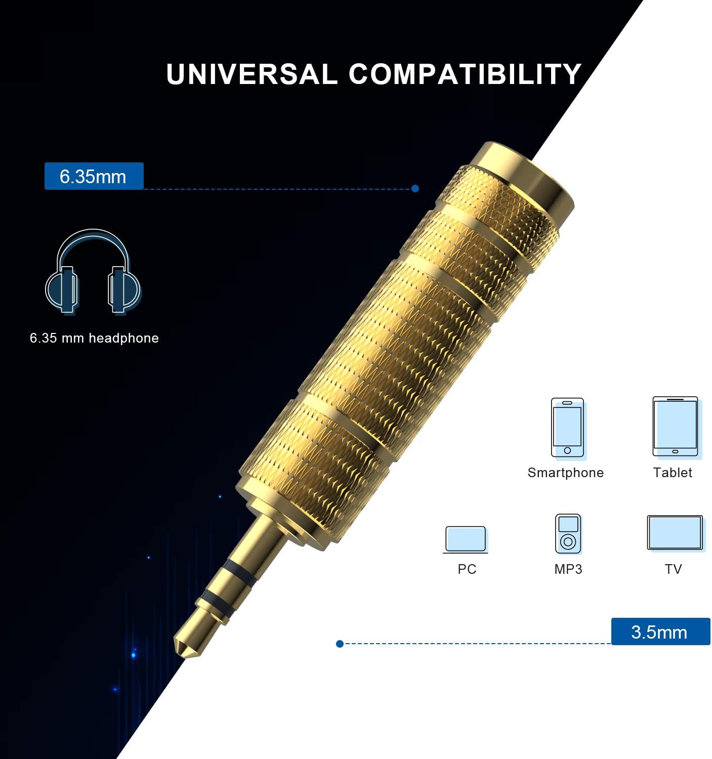 DIGITNOW! 3.5mm Male to 6.35mm Female and 6.35mm Male to 3.5mm Female Stereo Jack Adapter Gold-Plated Connectors Compatible with Guitar Electronic Keyboards Headphones, 4 Pack