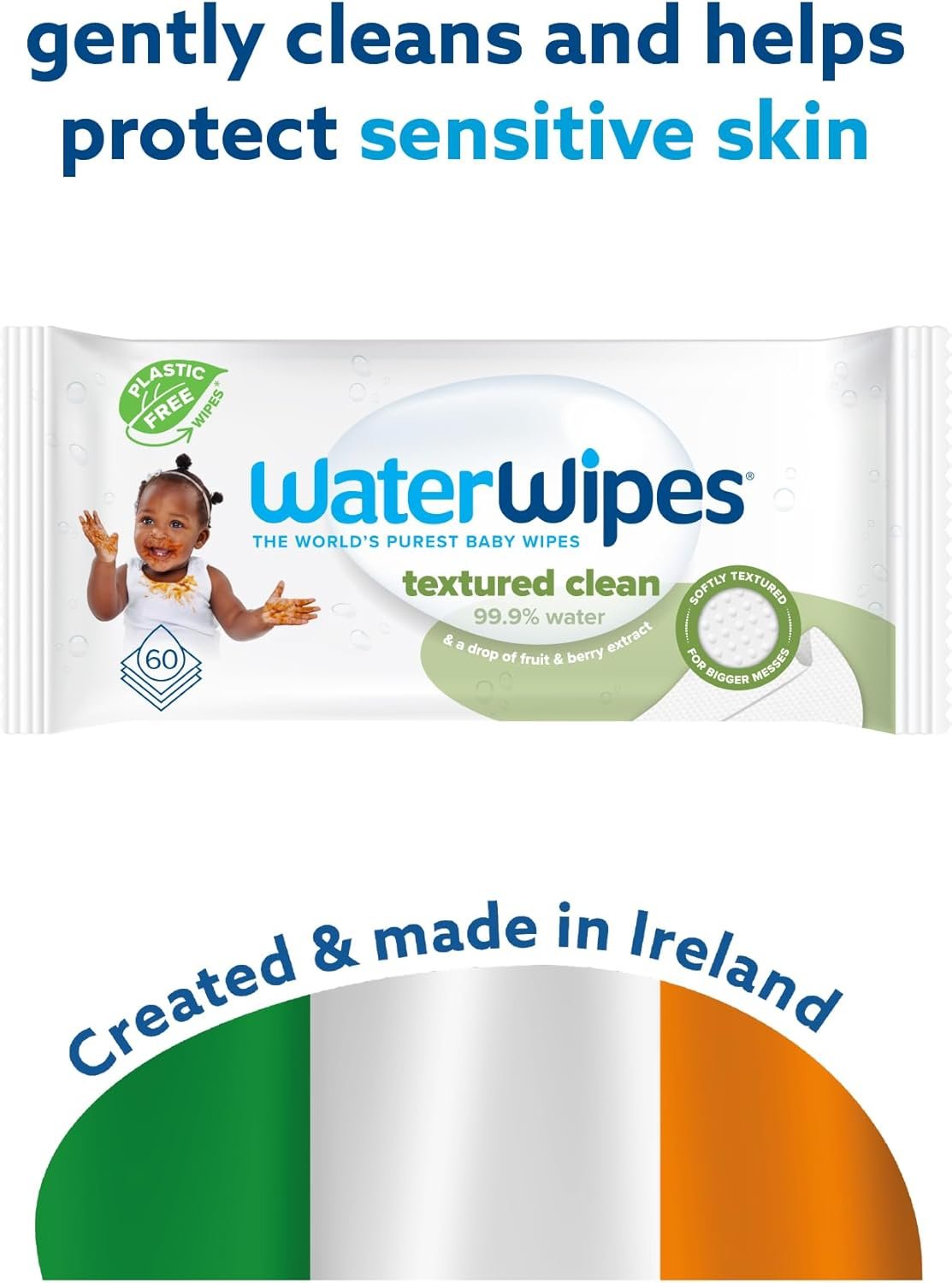 WaterWipes Plastic-Free Textured Clean, Toddler & Baby Wipes, 99.9% Water Based Wipes, Unscented & Hypoallergenic for Sensitive Skin, 240 Count (4 packs), Packaging May Vary