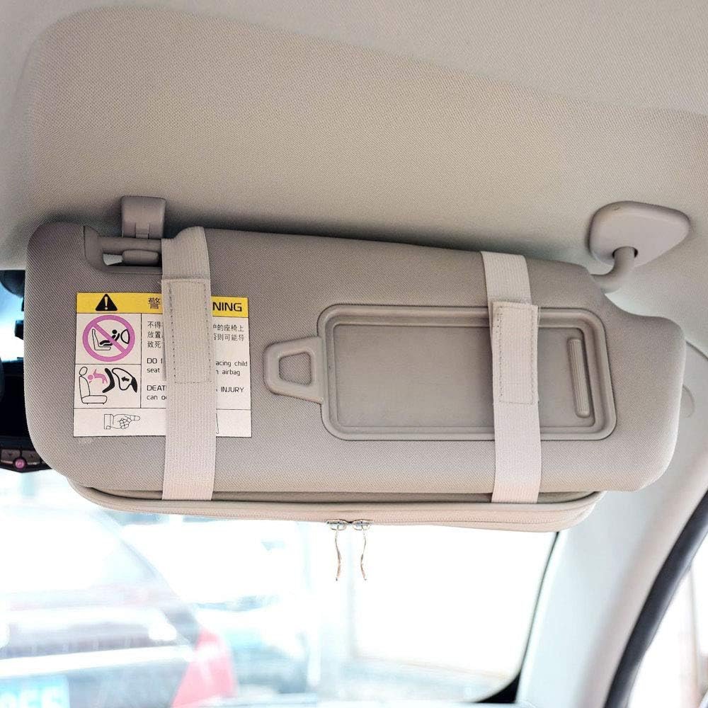 Da by Leather Car Sun Visor Organizer Auto Interior Accessories Pocket Organizer Car Truck Storage Pouch Holder with Multi-Pocket Net Zippers (Gray)