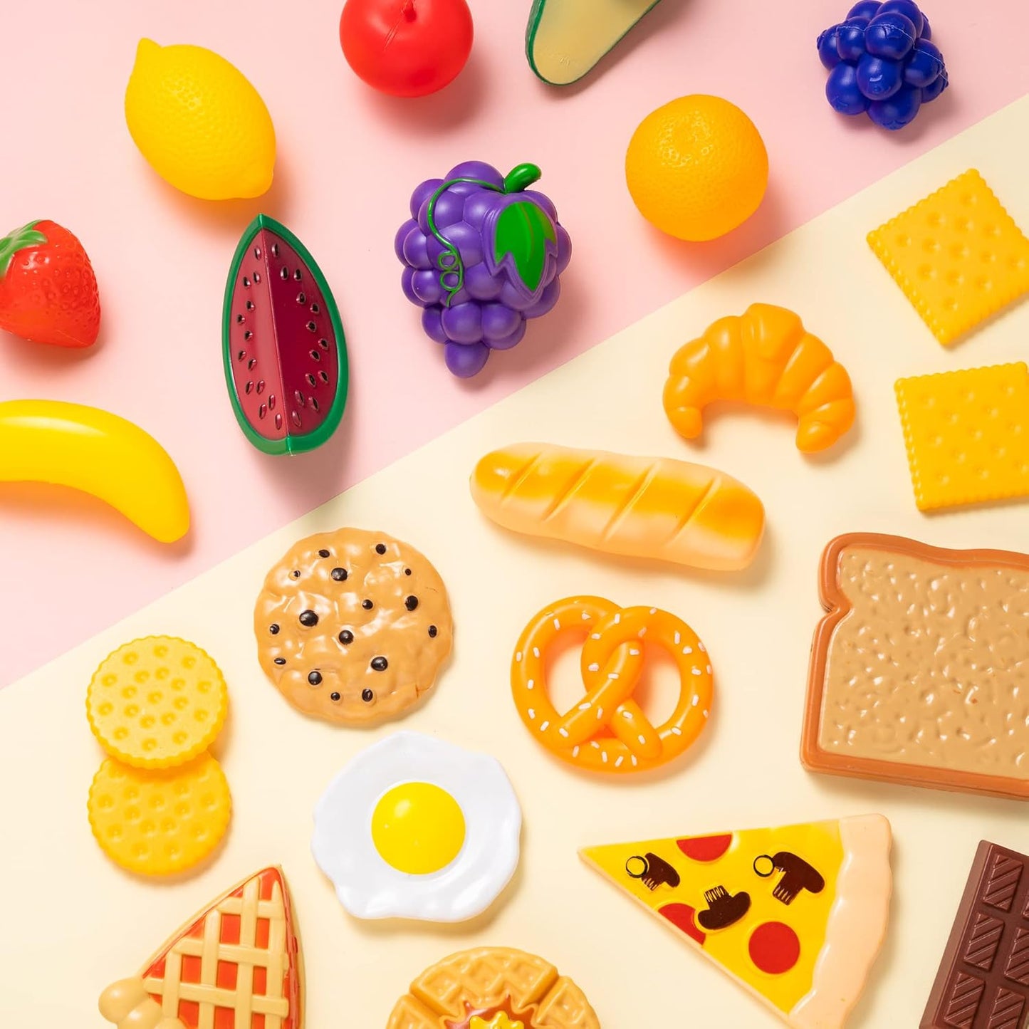 Joyin 50 PCS Play Food Set of Kitchen Toys, Dinnerware, Dummy Fruits, Vegetables, Plastic Accessories for Children Educational Learning Toy, Role Play Gift