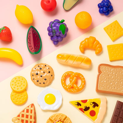 Joyin 50 PCS Play Food Set of Kitchen Toys, Dinnerware, Dummy Fruits, Vegetables, Plastic Accessories for Children Educational Learning Toy, Role Play Gift