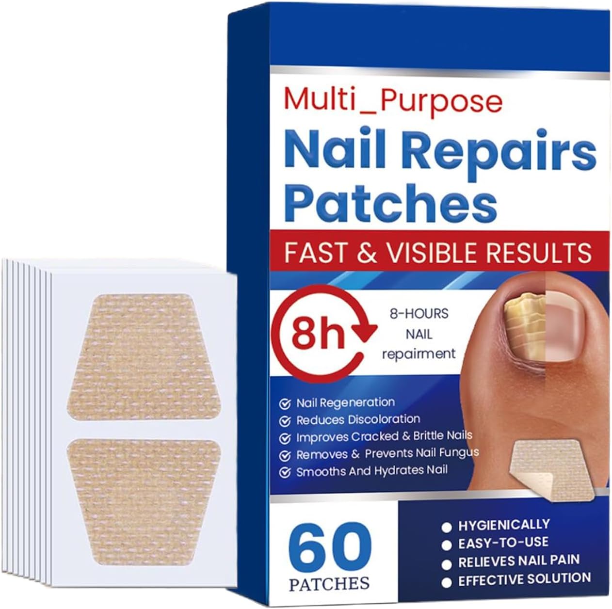 Nail Repair Patches, 60 Pieces Long-Lasting Nails Care Patch, 20g Breathable Toenail Sticker, Ideal for Recovery Restoration, Home, Travel, Adults, Professional, Beginners