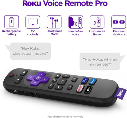 Roku Ultra | The Ultimate Streaming Device 4K/HDR/Dolby Vision/Atmos, Rechargeable Roku Voice Remote Pro, Ethernet Port, Hands-Free Controls, Lost Remote Finder, Free & Live TV
